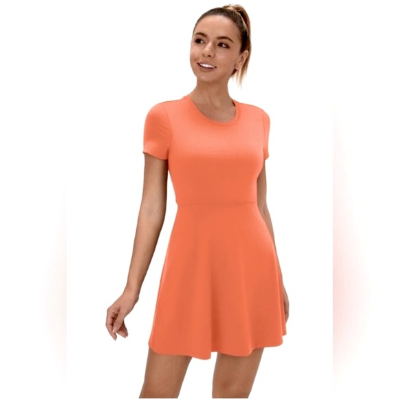 Halara Orange Twisted Cut Out Flare Mini Dance Active Short Sleeve Dress - Picture 2 of 9